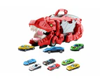 Truck Car Dinosaur Transport Carrier with 6 Pull Back Car Toy for Kids-Red