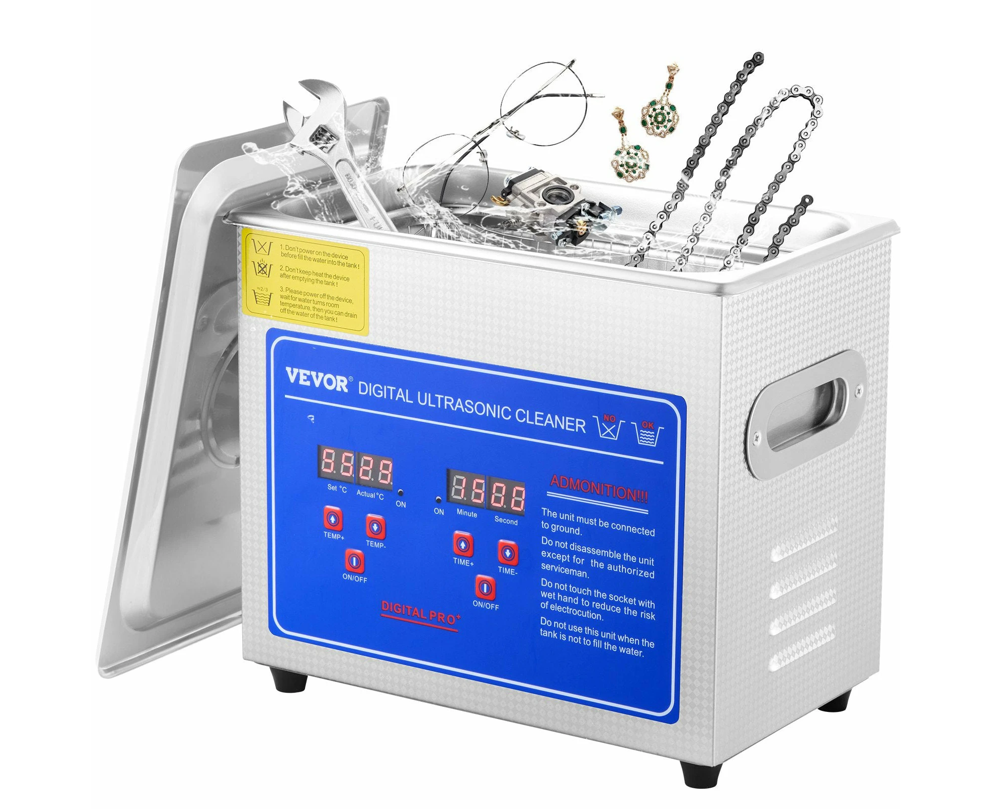 VEVOR Ultrasonic Cleaner Machine 3L Stainless Steel Ultrasonic Cleaning Machine