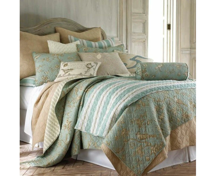 Lyon Teal 100% Cotton Quilted 3 pcs Bedspread Coverlet Set Queen