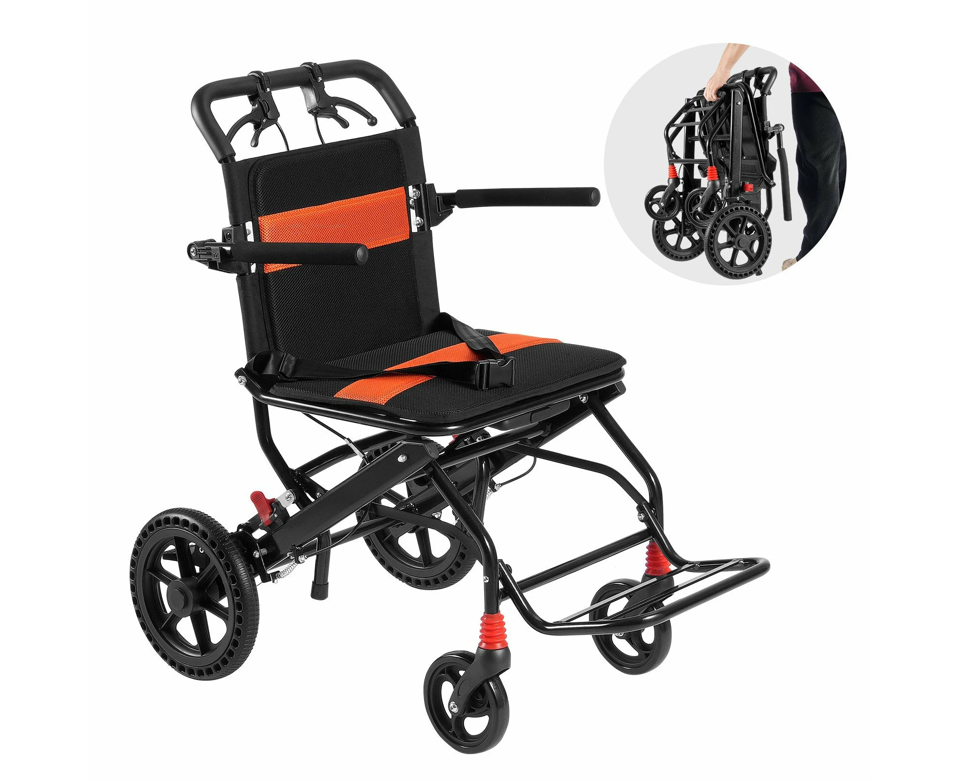 VEVOR Wheelchair Aluminum Alloy Transport Chair Foldable 18-In W Seat 220lbs