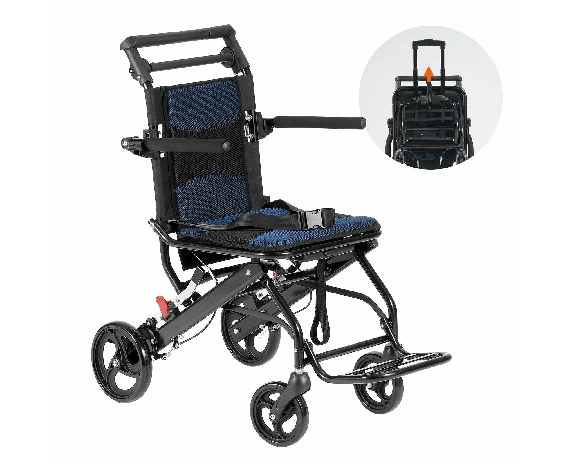 VEVOR Wheelchair Aluminum Alloy Transport Chair Foldable 15.75-In W Seat 220lbs