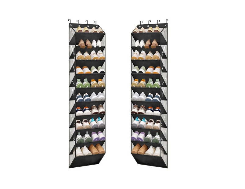 2pcs Fit 20 Pairs Over the Door Shoe Organizer for Closet with Large Deep Pockets 10 Tier Shoe Holder Hanging Boots Storage