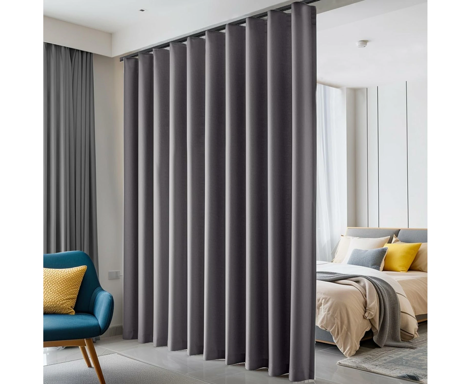 hoeflife Room Divider Curtains, Blackout Ceiling Track Curtains with Hook Sound Proof Floor Curtains Perfect for Ceiling Mount Curtain Tracks W