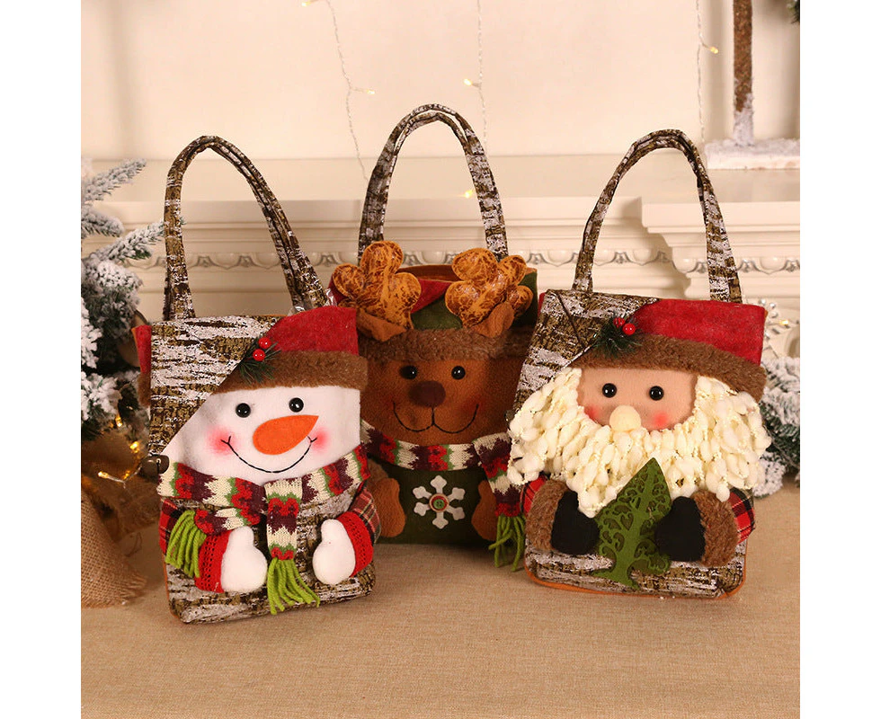 3 PCS Christmas Gift Bags - Santa, Snowman, and Reindeer Design for Holiday Treats and Presents