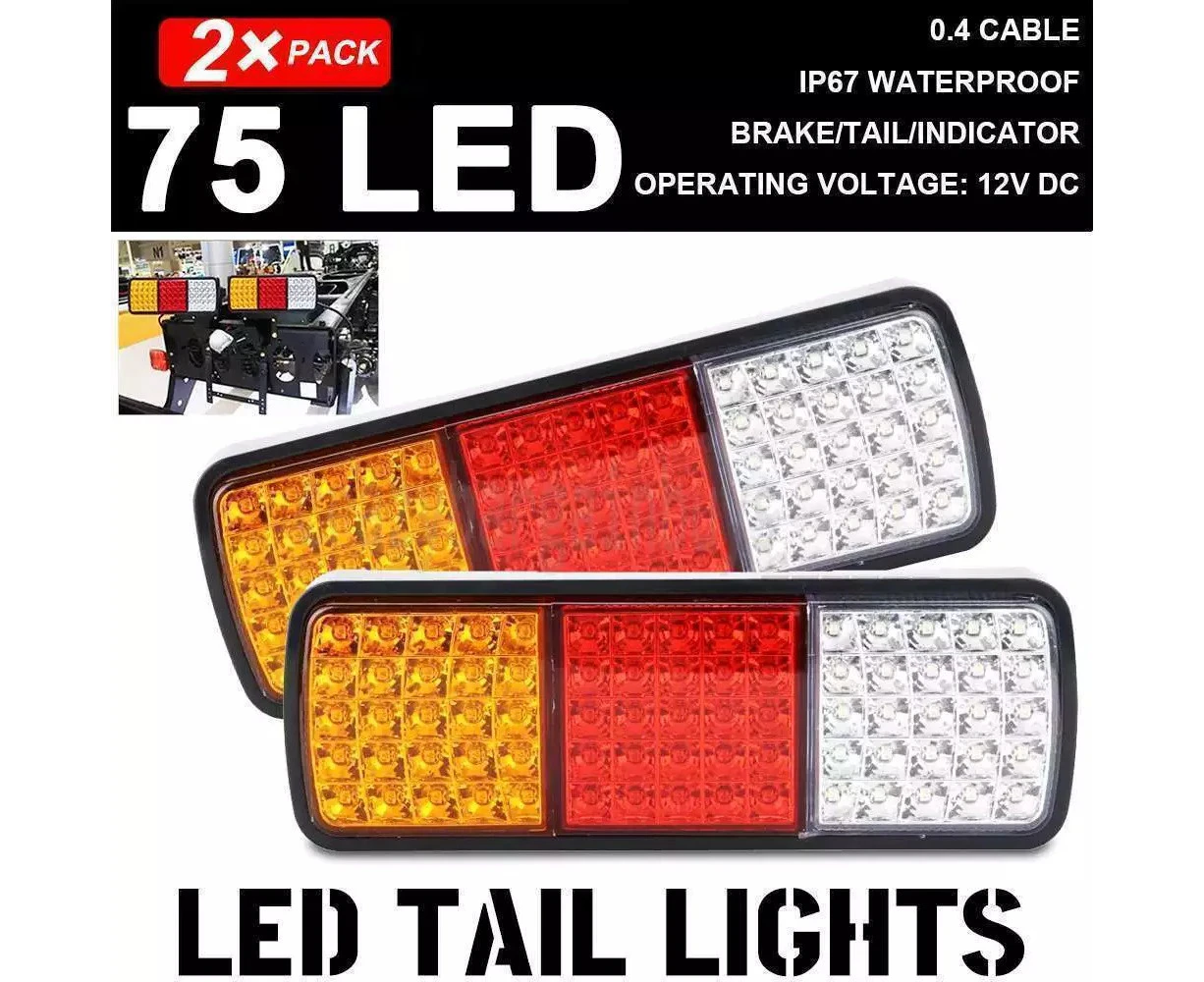 2pcs 75 LED Tail Lights Stop Indicator Reverse Lamp 12V Trailer Truck Ute Light