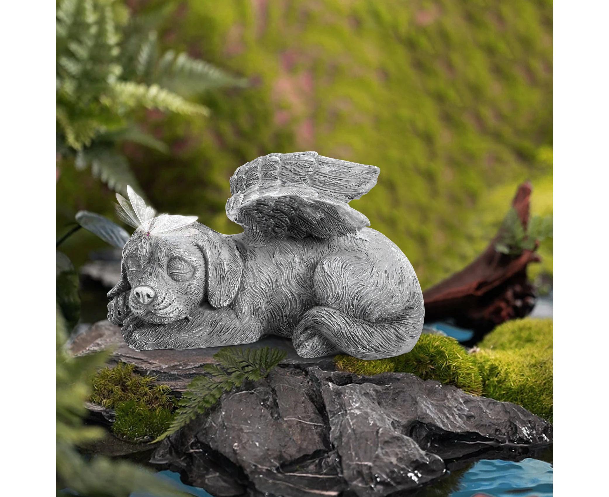 Dog Angel Pet Memorial Tombstone Marking Carved Statue, Resin, Stone