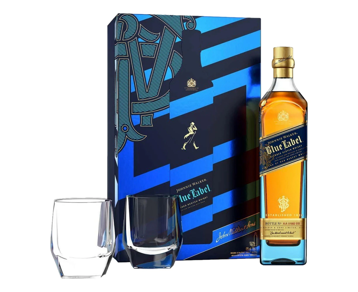 Johnnie Walker Blue Label & 2 Crystal Glass Tumblers Limited Edition Gift Set 700mL