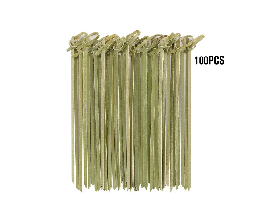 100pcs Disposable Bamboo Knot Skewers Cocktail Picks with Twisted Ends for Snacks Club Sandwiches Party Barbeque forks