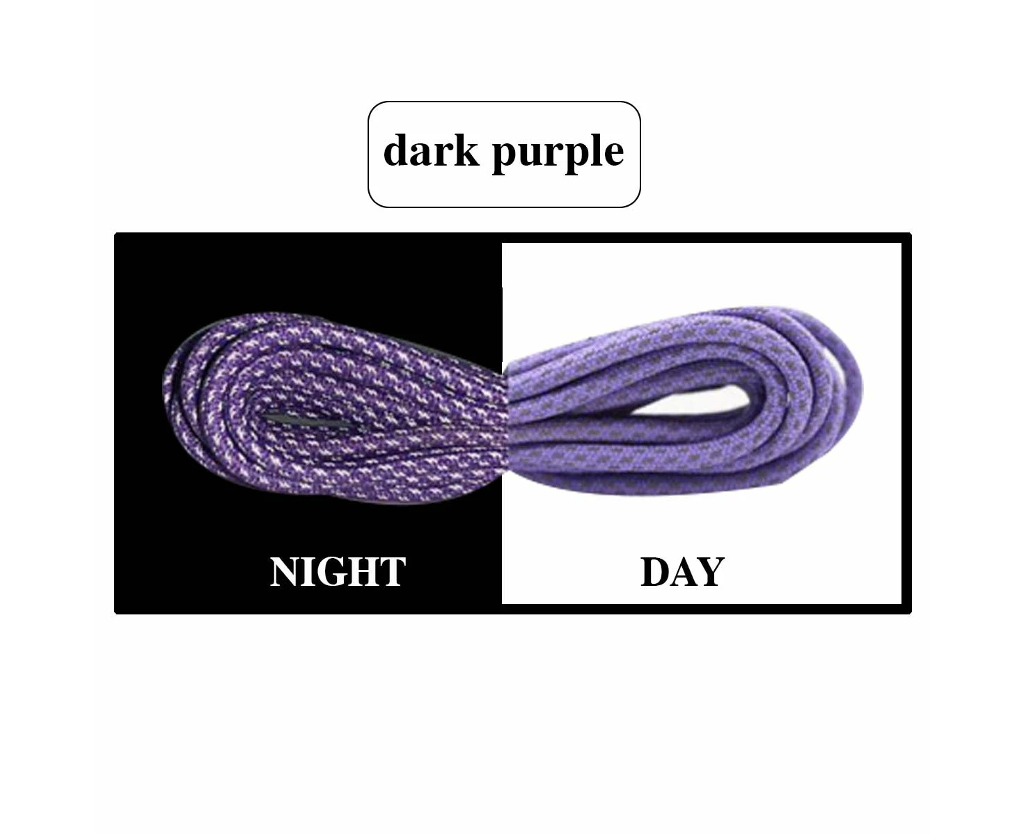 Night Reflective Shoelaces Round Shoe Laces Thick Night Jog Sneakers Runners - Purple, 120cm