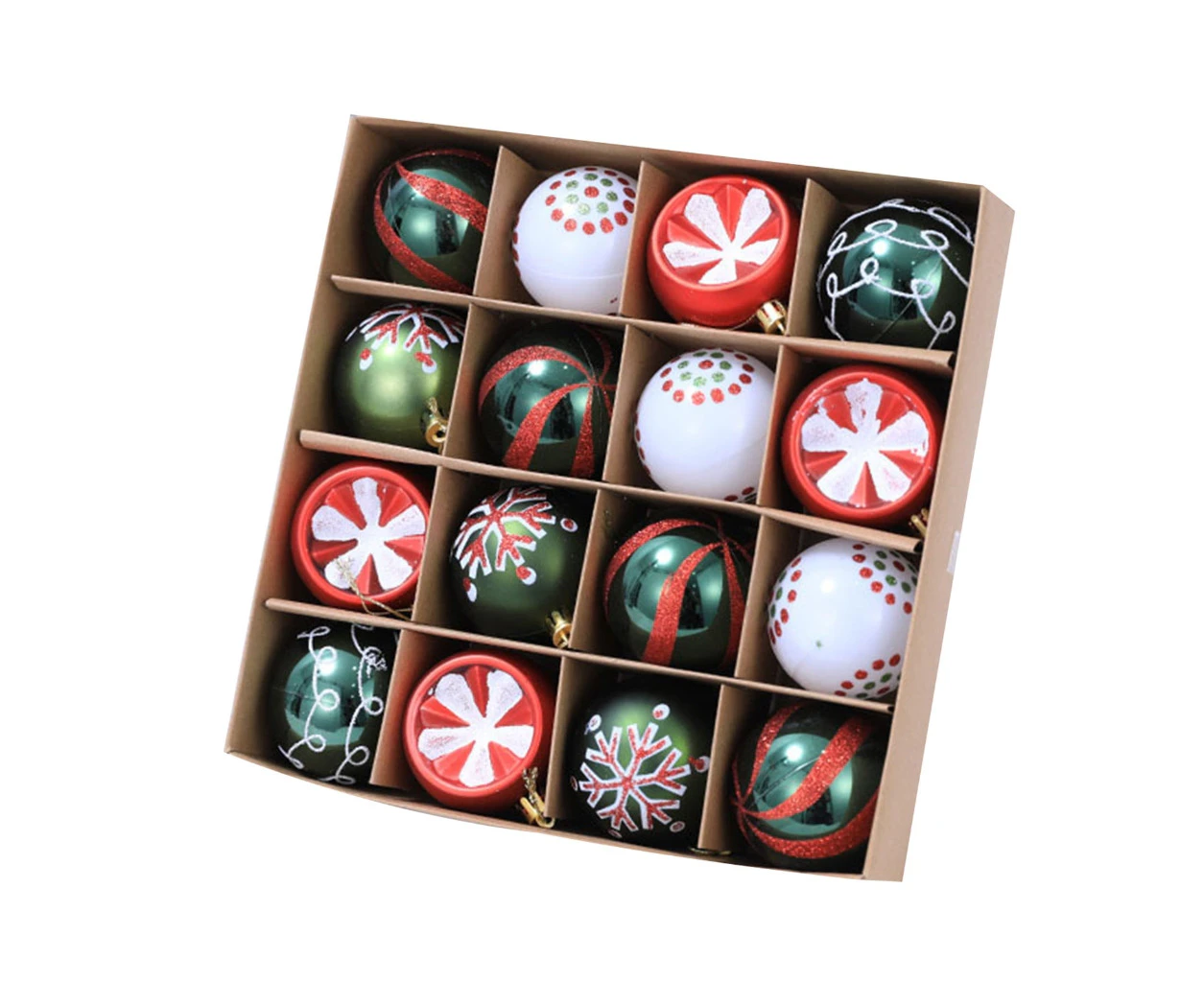 16pcs/set Shatterproof Plastic Christmas Balls Ornaments Xmas Tree Decorations - Red green white ball