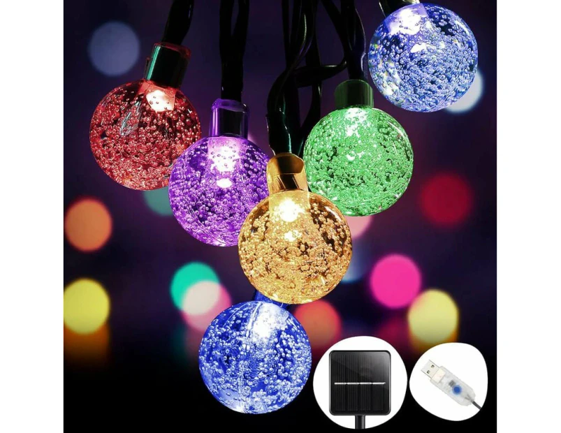 9M 50 LED Solar String Lights Outdoor, Solar/USB Powered, IP65 Waterproof Fairy Lights, Crystal Ball String Lights for