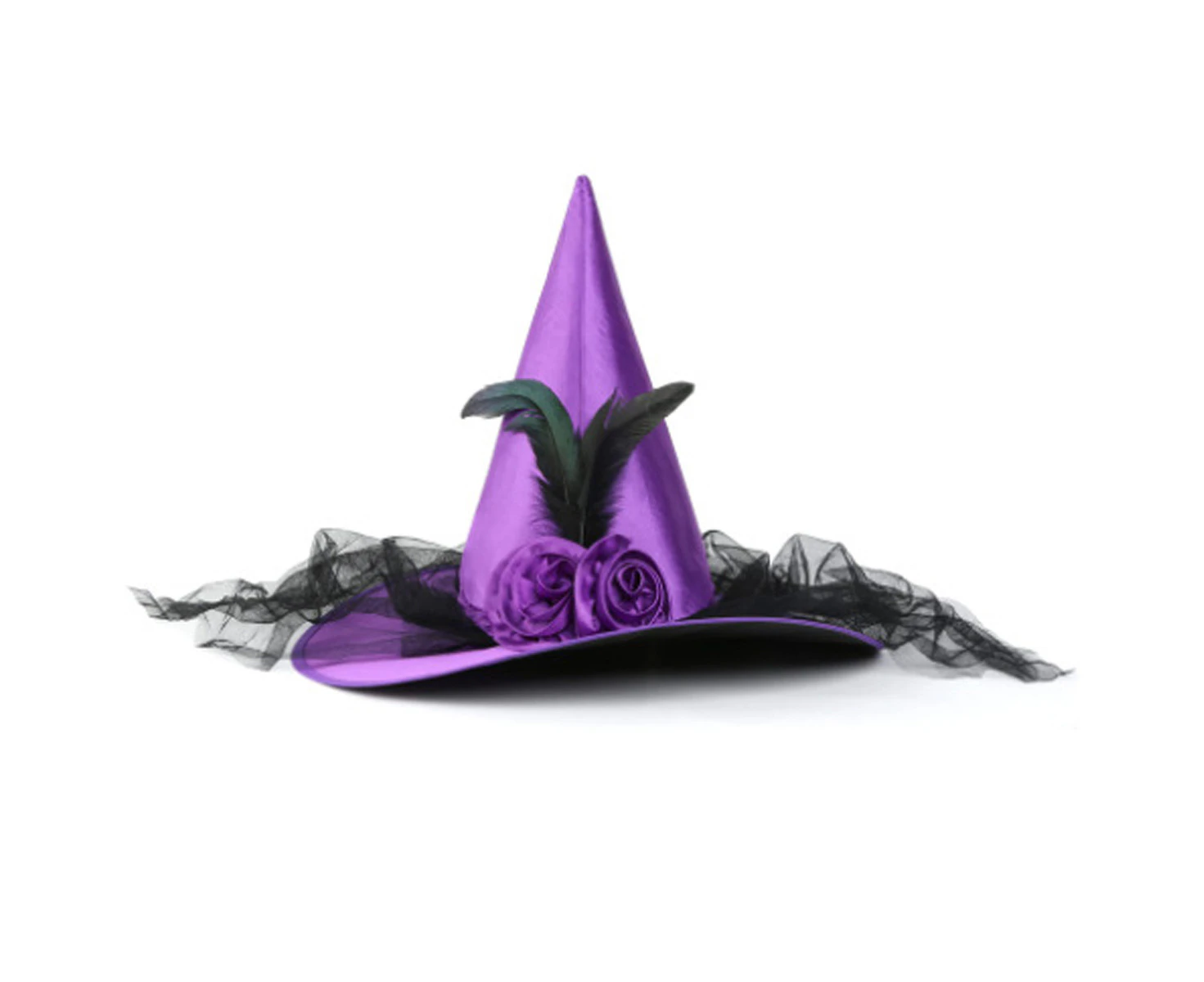 Halloween Witch Hat - Halloween Costume Witches Hats for Women attached with Roses & Feathers