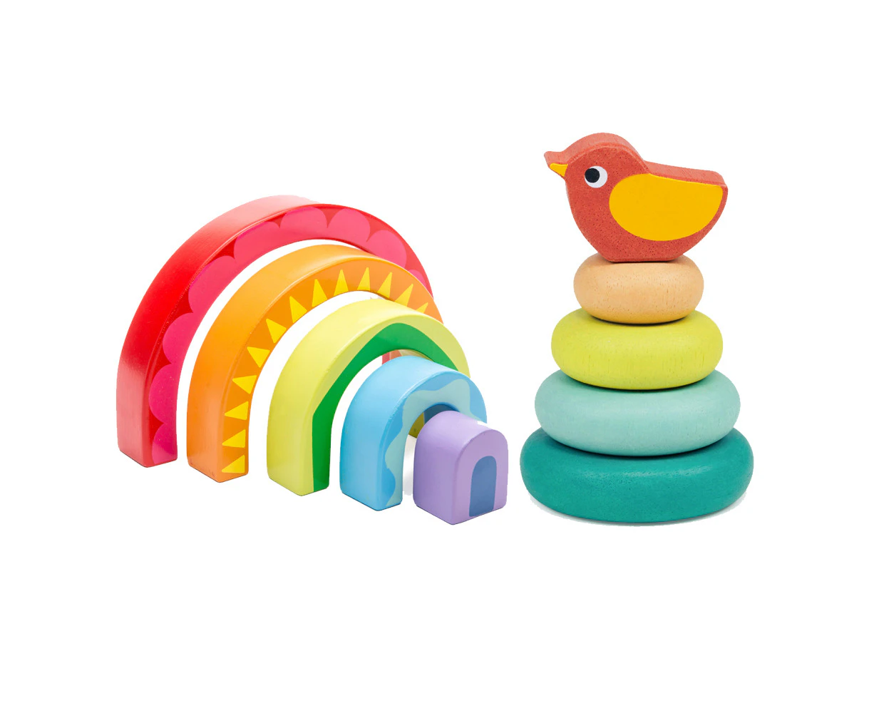 Le Toy Van Petilou Rainbow Tunnel & Mentari Stacking Tree Wooden Toy Set 12m+