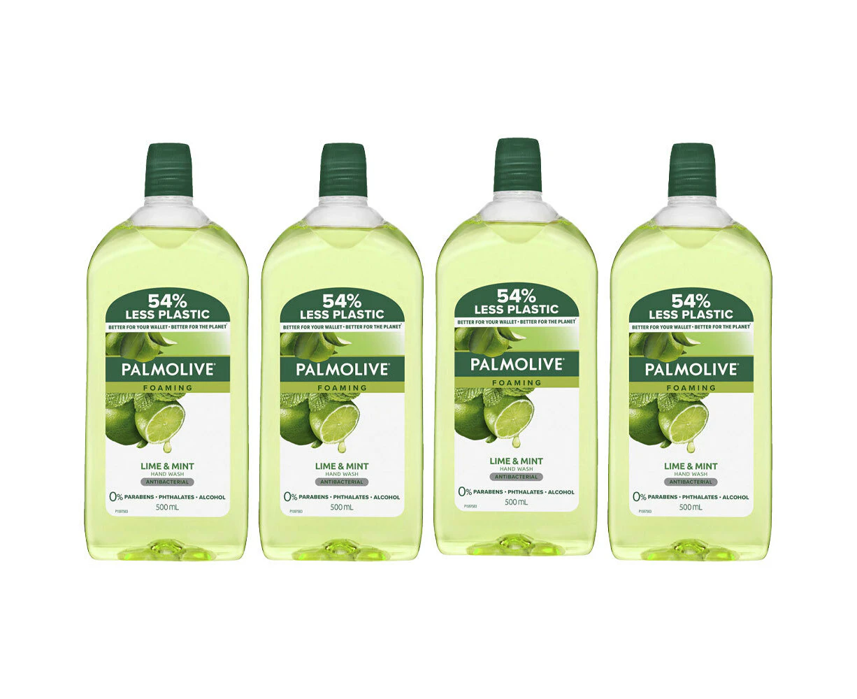 4x Palmolive 500ml Refill Foaming Hand Washing Liquid Anti-Germ Lime & Mint