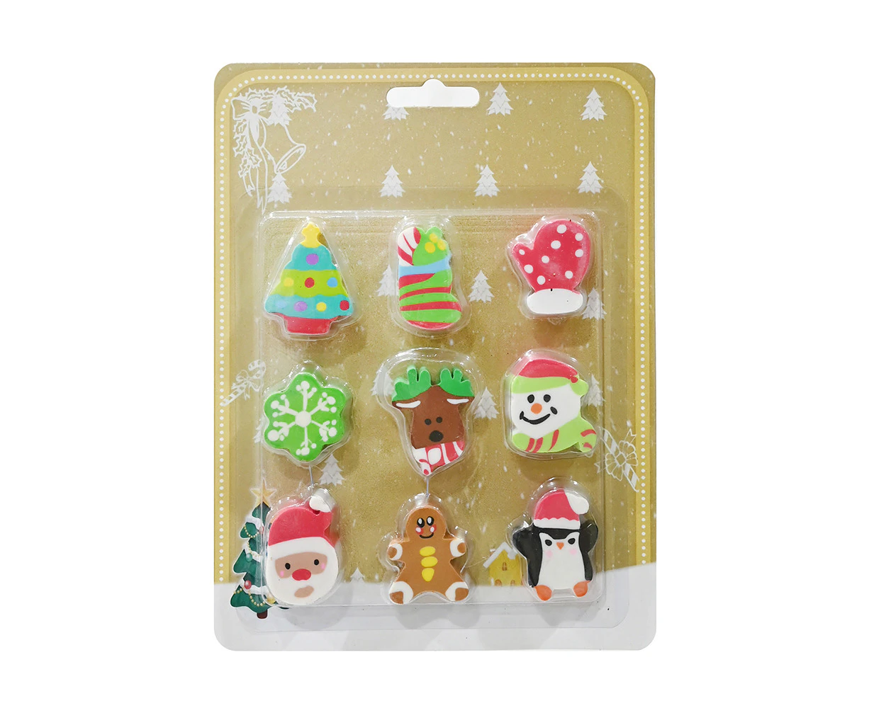 Christmas Erasers - Festive Shapes 9 Pack