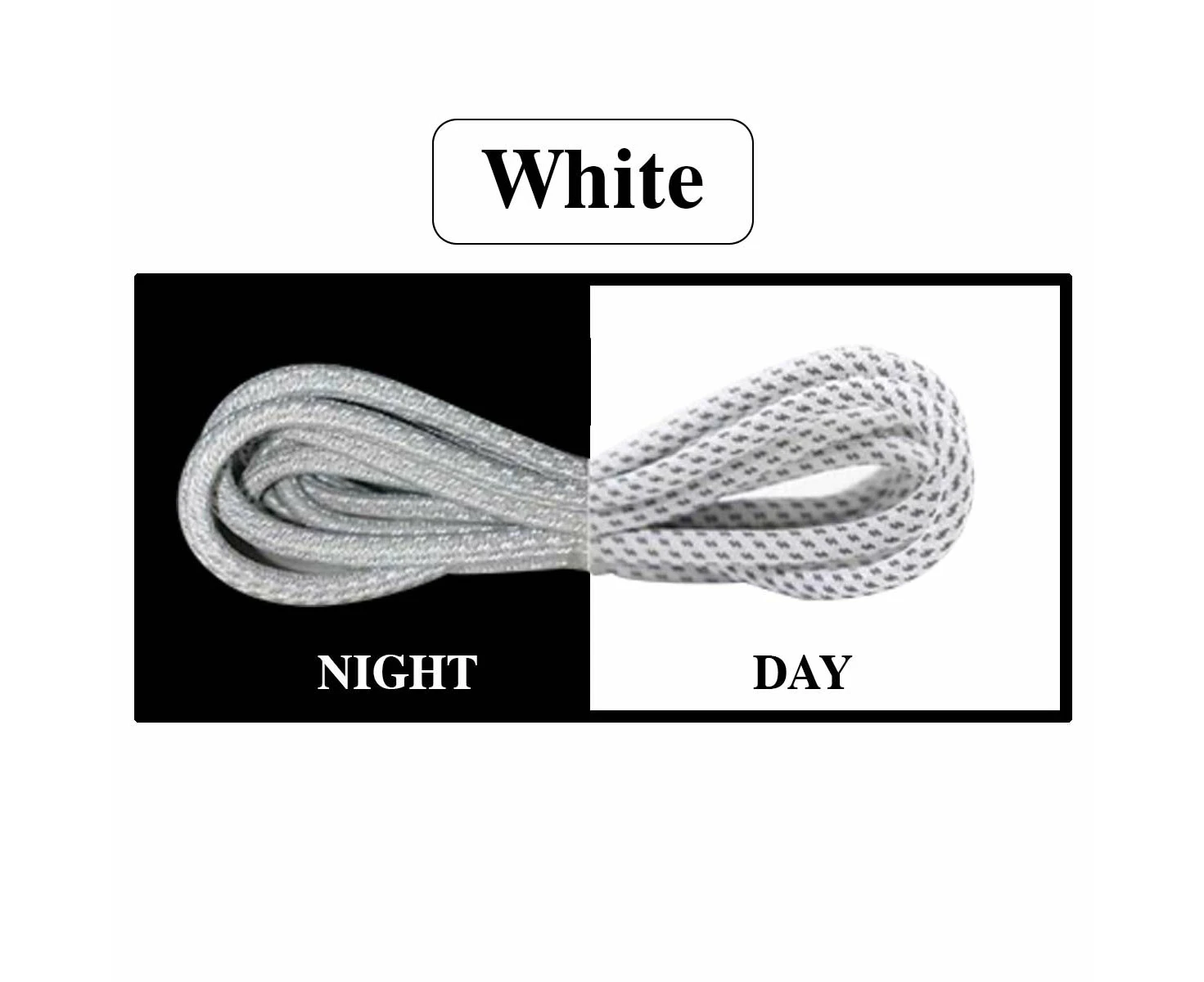 Night Reflective Shoelaces Round Shoe Laces Thick Night Jog Sneakers Runners - White, 120cm