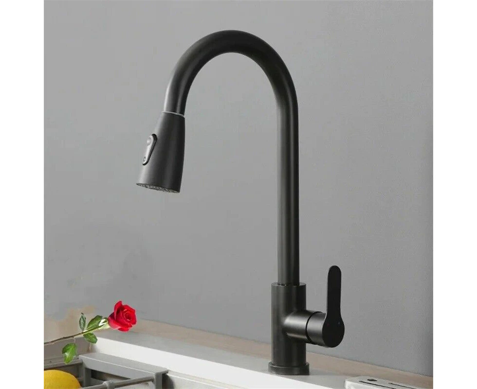 Chrome Kitchen Faucet Pull Down Kitchen Sink Pull Out Sprayer Mixer Tap-Black