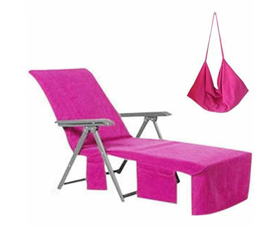 Microfiber Lounge Chair Cover Beach Towel Pool Sun Lounger Cover with Pockets for Holiday Sun Loungers (Pink)