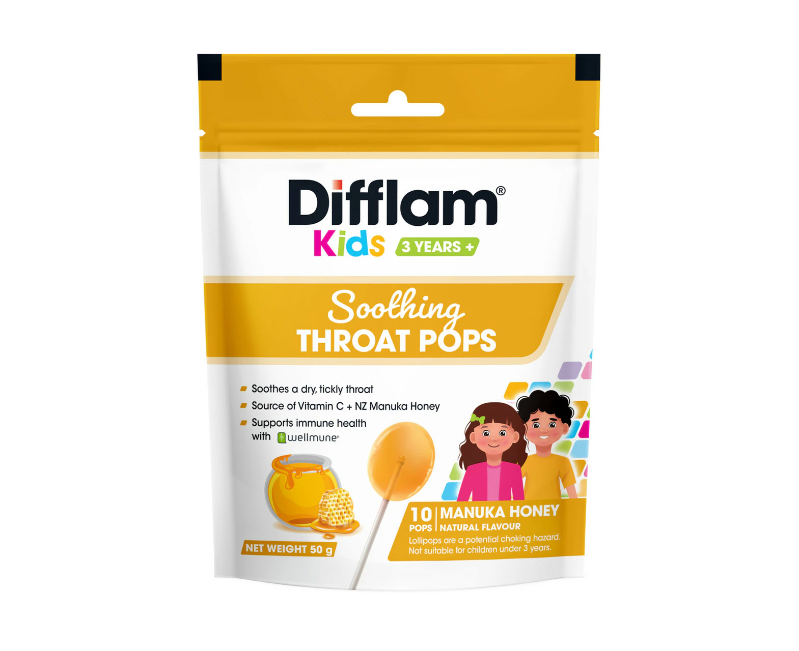 Difflam Kids Soothing Throat Pops Manuka Honey 10 Lollipops