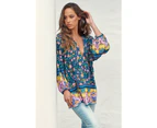 JAASE Posy Print Kellie Long Sleeve Blouse - Blue