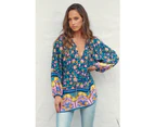 JAASE Posy Print Kellie Long Sleeve Blouse - Blue