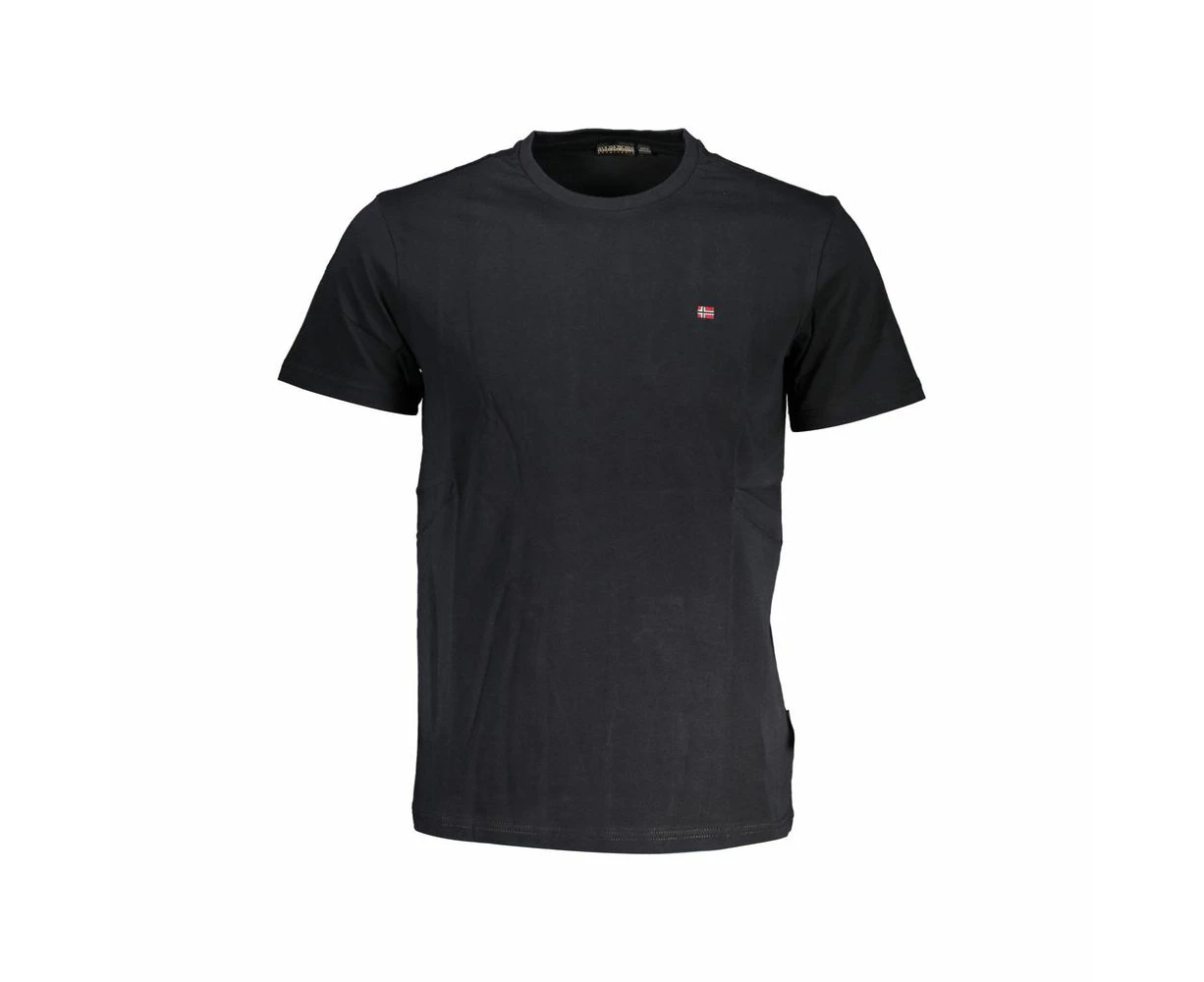 Napapijri Elegant Embroidered Black Cotton Tee - S