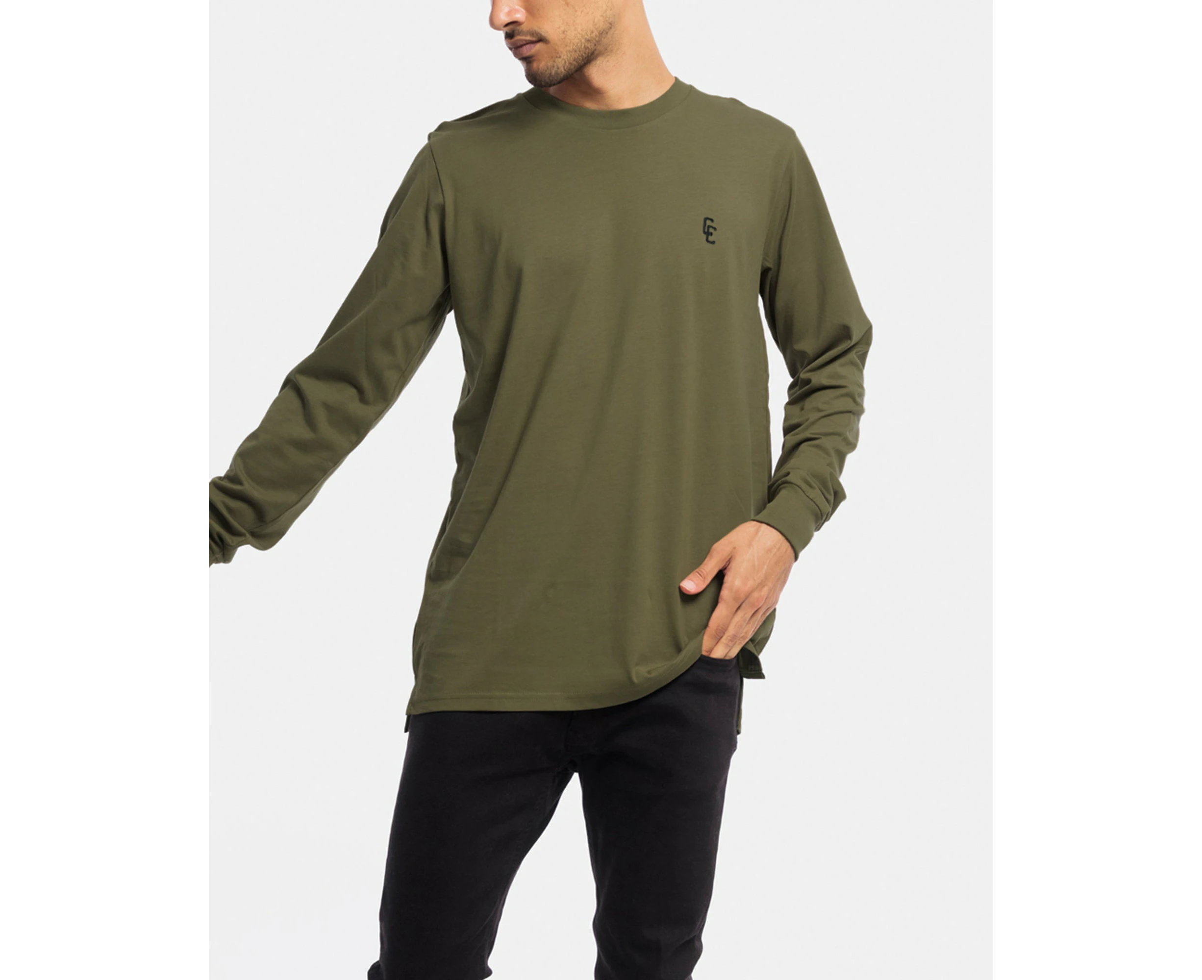 Counter Culture Mens Streetwear Fashion Cypher Embroidery Long Sleeve Tee - Olive