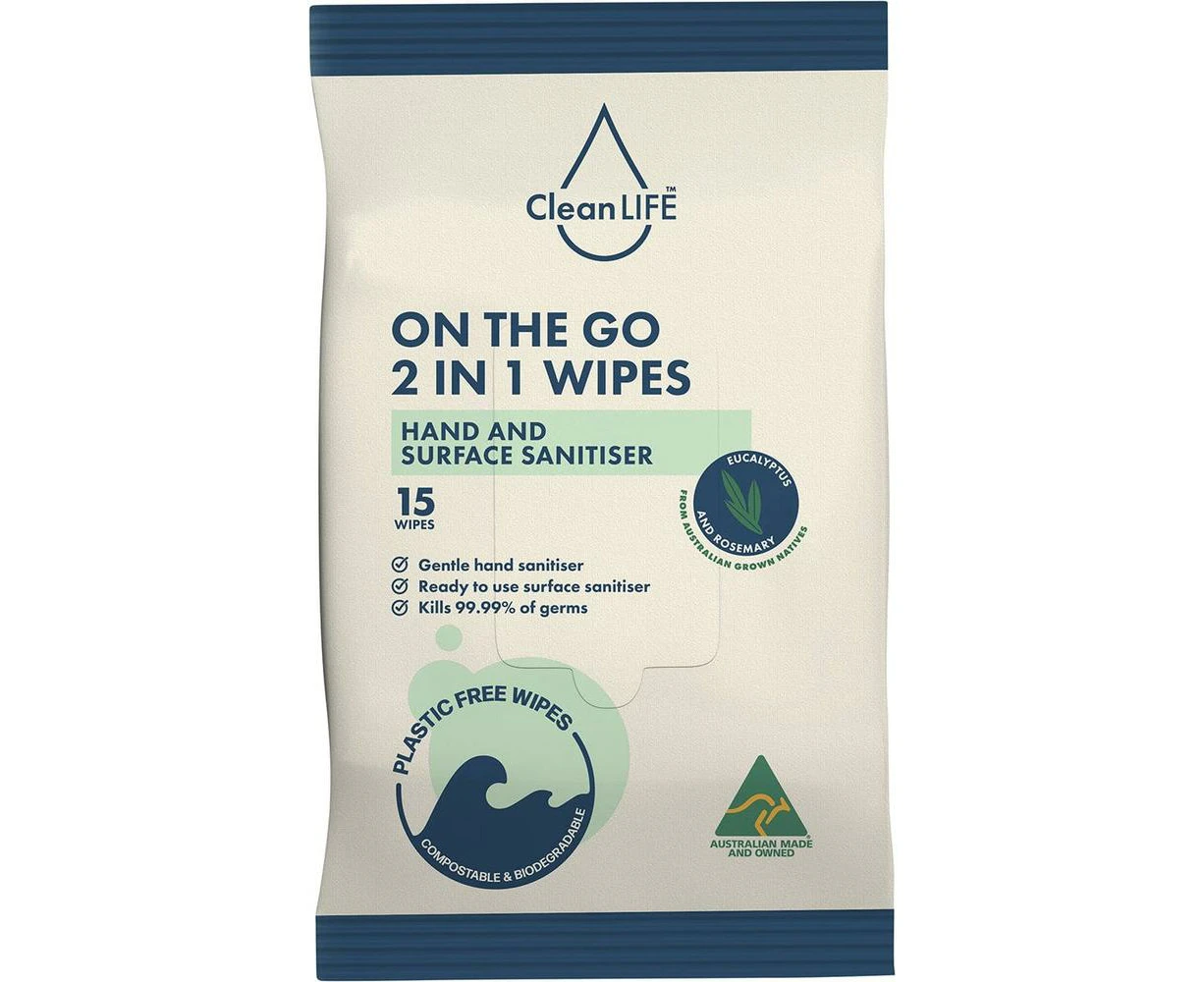 2-In-1 Plastic Free Wipes Hand and Surface Sanitiser, 15's