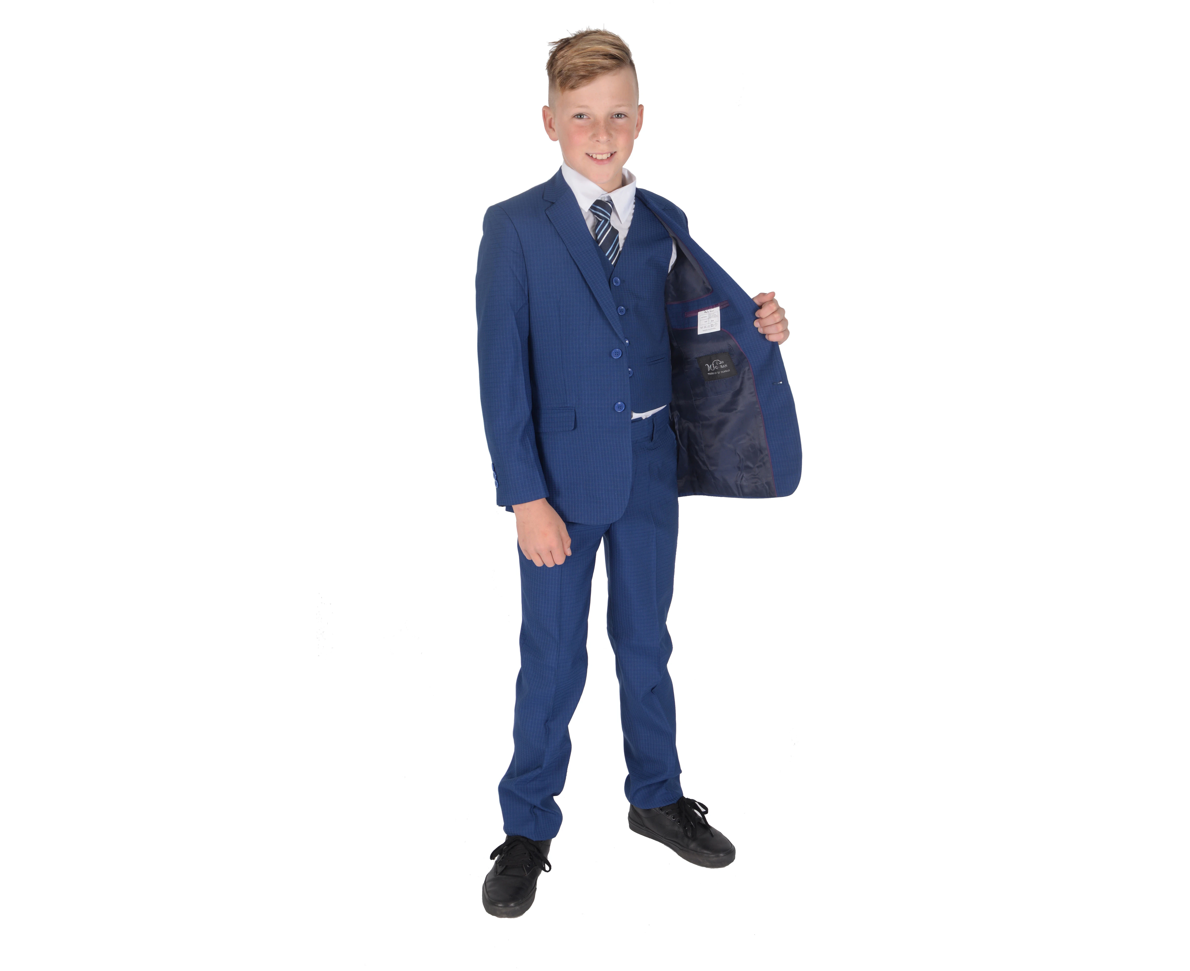 Boys 5 Piece Blue Checked Suits