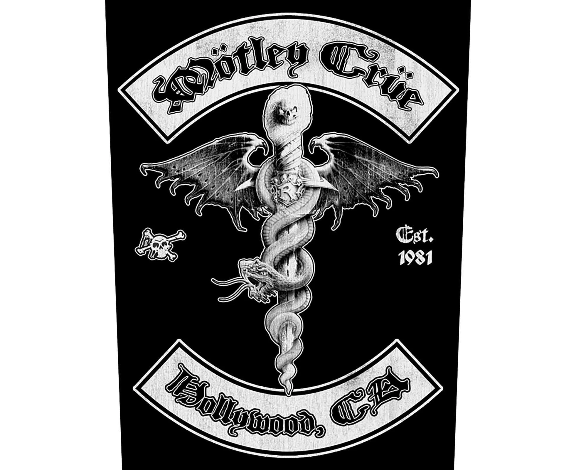 Motley Crue Back Patch Hollywood Band Logo Official Cotton Sew On 36Cm X 29Cmm - Black