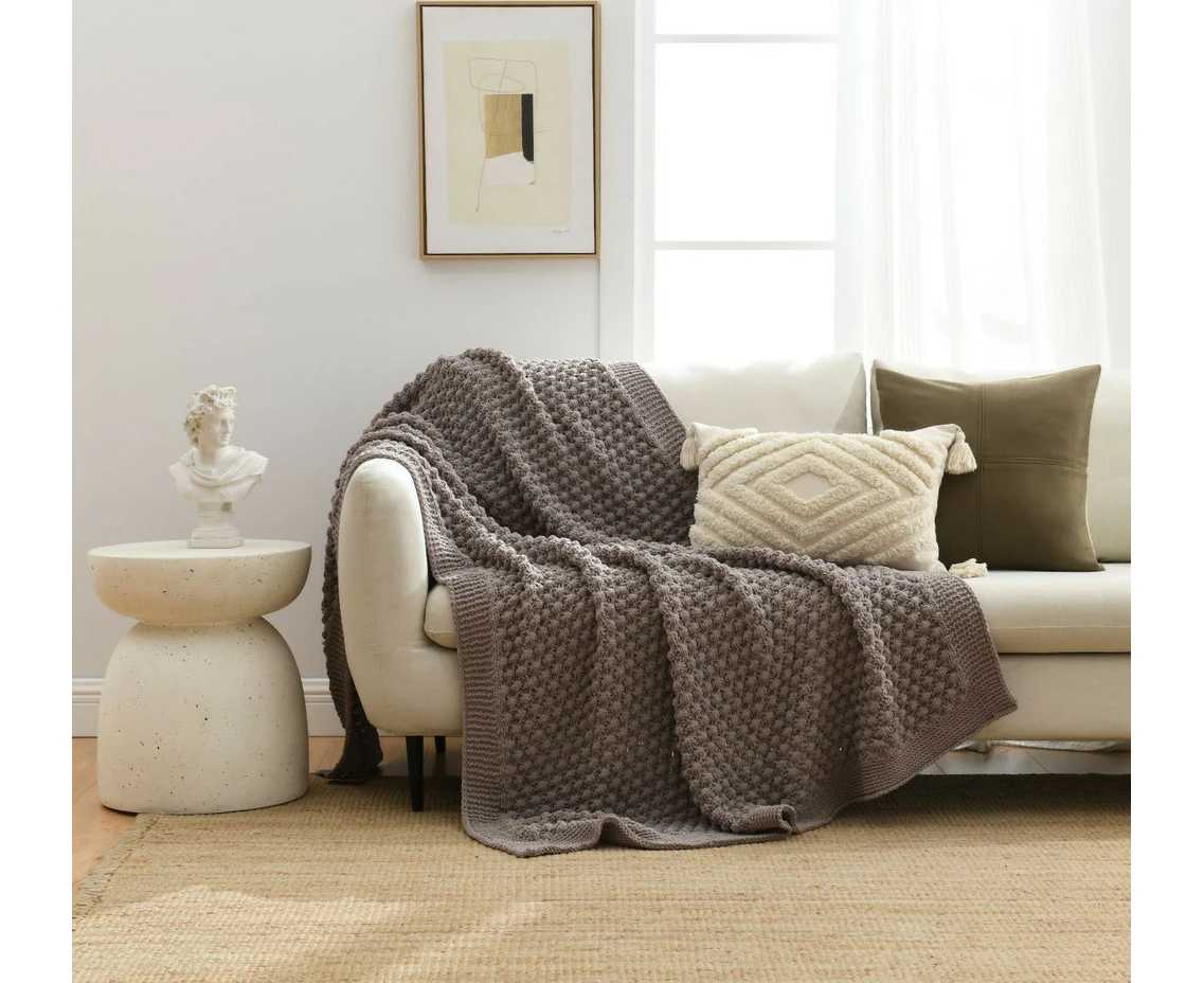 Ruya Knitted Chenille Throw | Mocha