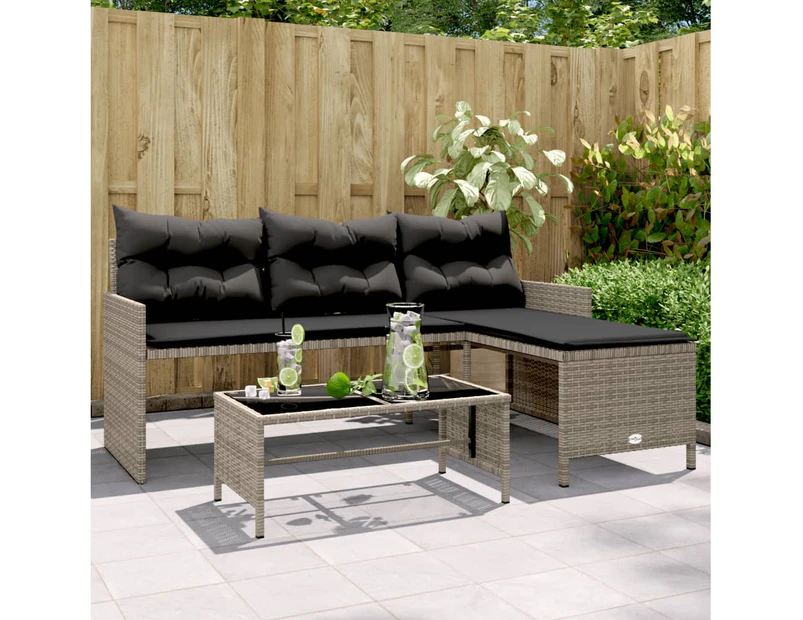 Garden Sofa with Table and Cushions L-Shaped Grey Poly Rattan