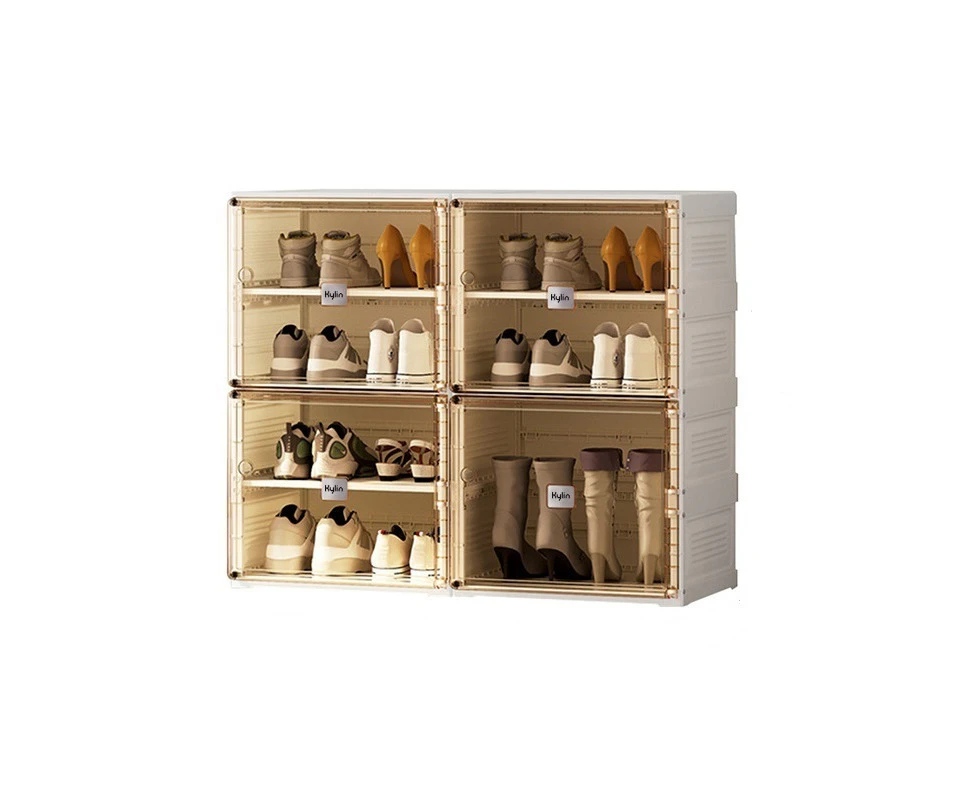 Kylin Cubes Storage Folding Shoe Cabinet With 2 Column & 7 Grids & 4 Brown Door