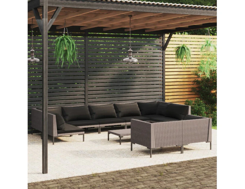 10 Piece Garden Lounge Set with Cushions Poly Rattan Dark Grey