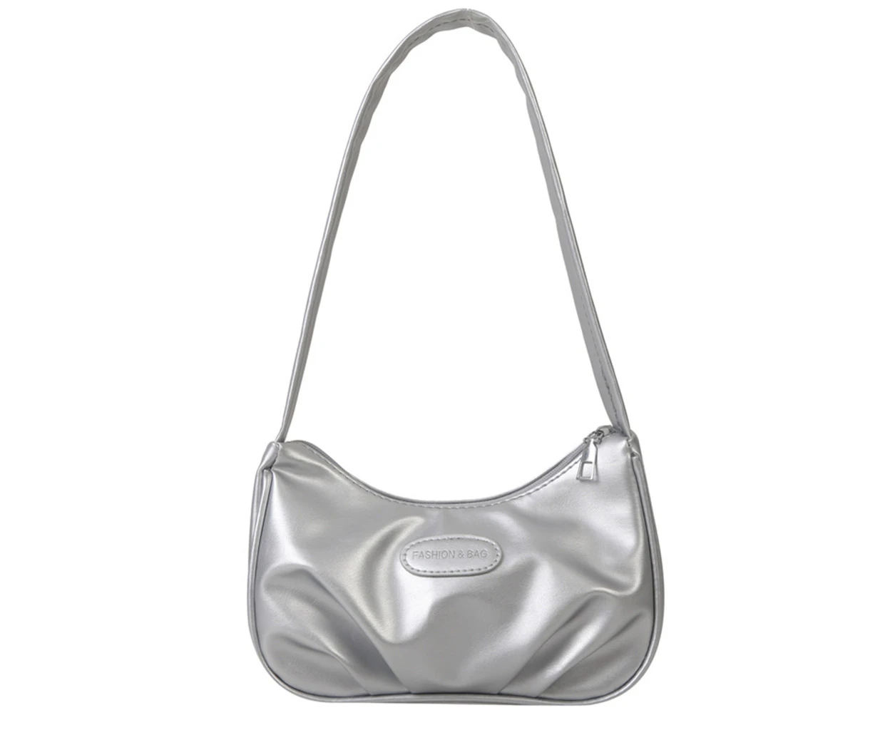 Pleated Carrying Purse Simple Fashion Bag Handbags Shoulder Bags Crescent Bags - Silver