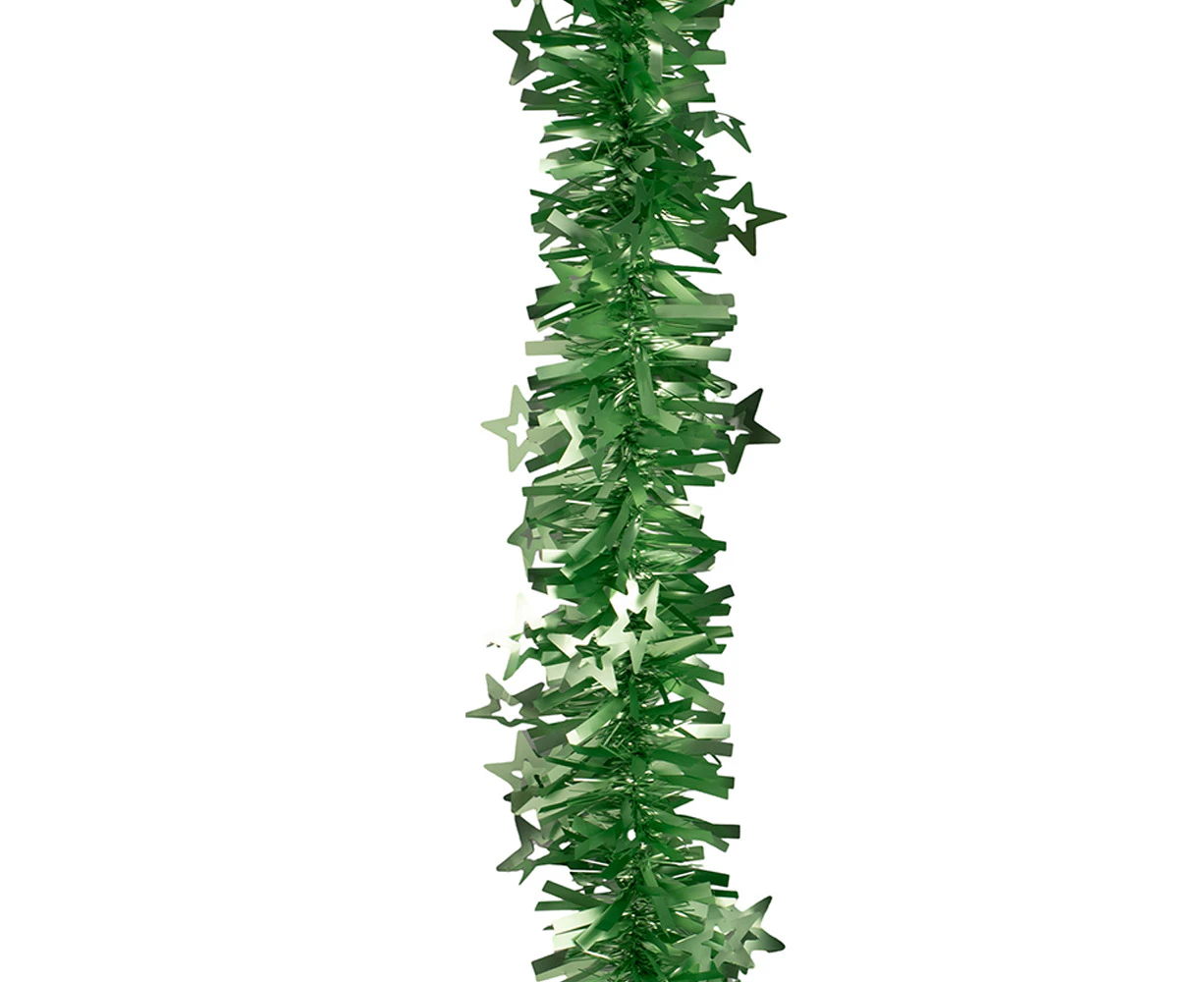 2x Luxury Christmas Tinsel Garland - Green Star Matt (2M)