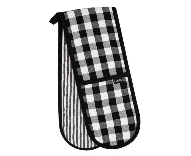 Ladelle Double Oven Mitts Eco Gingham Black Set