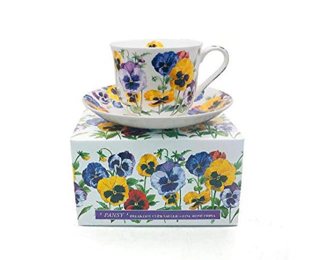 Heritage Fine Bone China Pansy Cup and Saucer Set