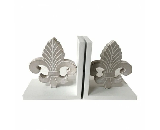 French Country Vintage Inspired Wooden Fleur De Lis Book Ends