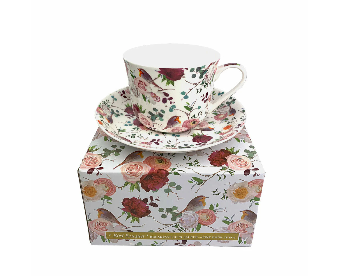 Heritage Fine Bone China Floral Bird Cup and Saucer Set