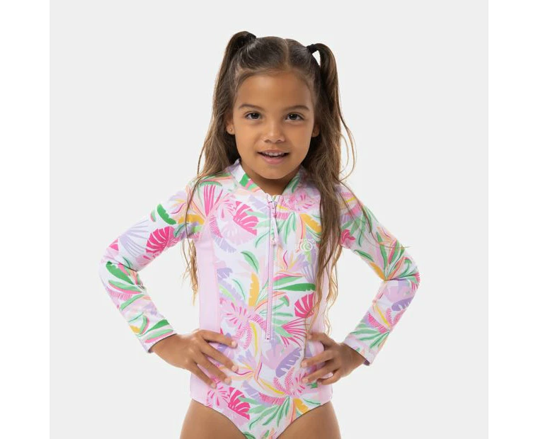 Tropical Long Sleeve Swim Surfsuit, Piping Hot