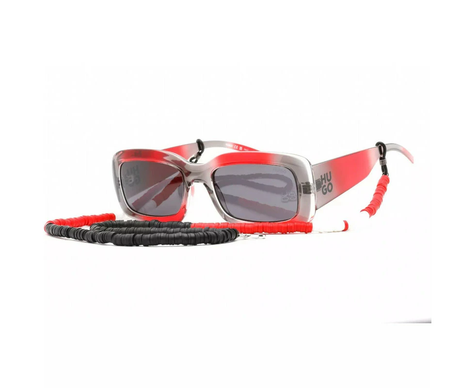 Hugo Unisex Sunglasses HG 1281/S 0268 IR Grey Red Rectangle Frame w/Grey Lens 56mm