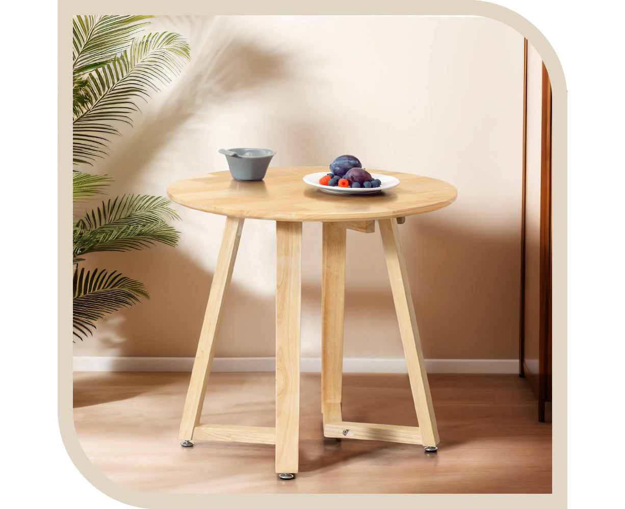 Furb 60CM Coffee Table Round Side Table with Adjustable Foot Pads & Sturdy Soild Wood Frame, OAK