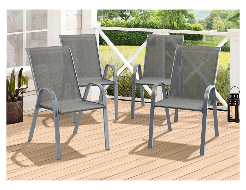 ALFORDSON 4x Outdoor Lounge Chairs Patio Dining Furniture Garden Stackable Grey