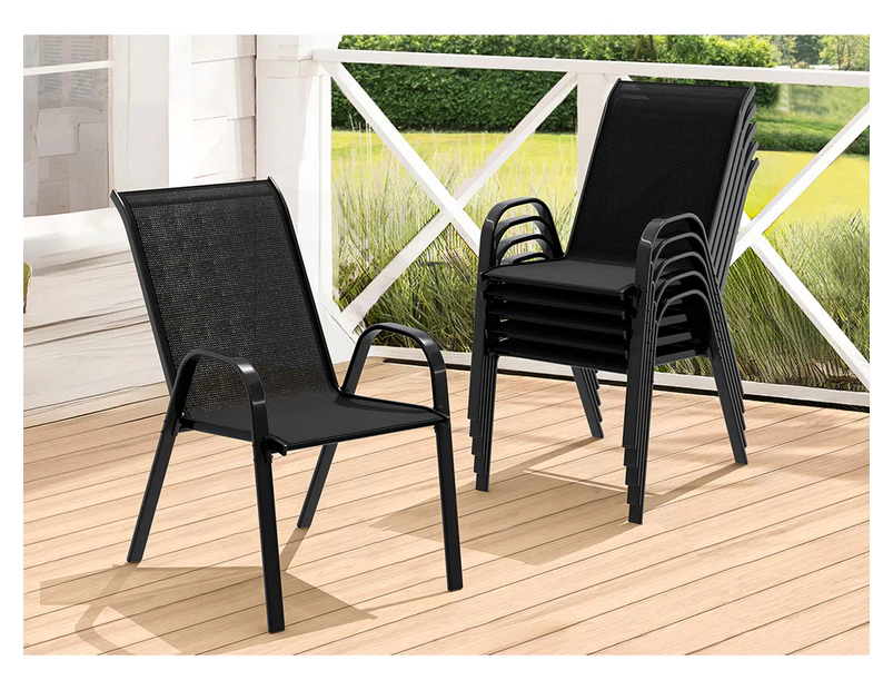 ALFORDSON 6x Outdoor Lounge Chairs Patio Dining Furniture Garden Stackable Black