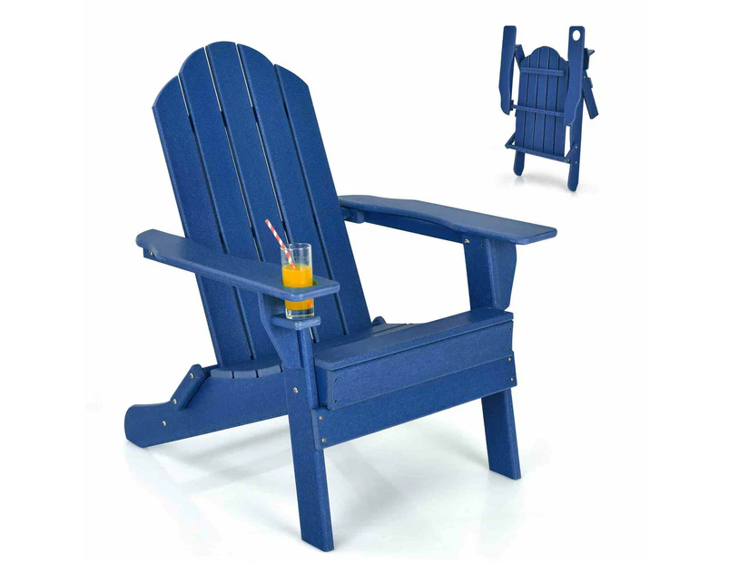 Costway Folding Outdoor Furniture Adirondack Beach Chair Weather Resistance Sun Lounge Garden Patio Yard Navy