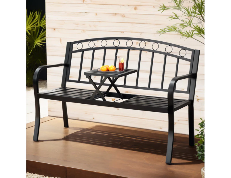 Gardeon Outdoor Garden Bench Seat Loveseat Steel Foldable Table Patio Furniture Black