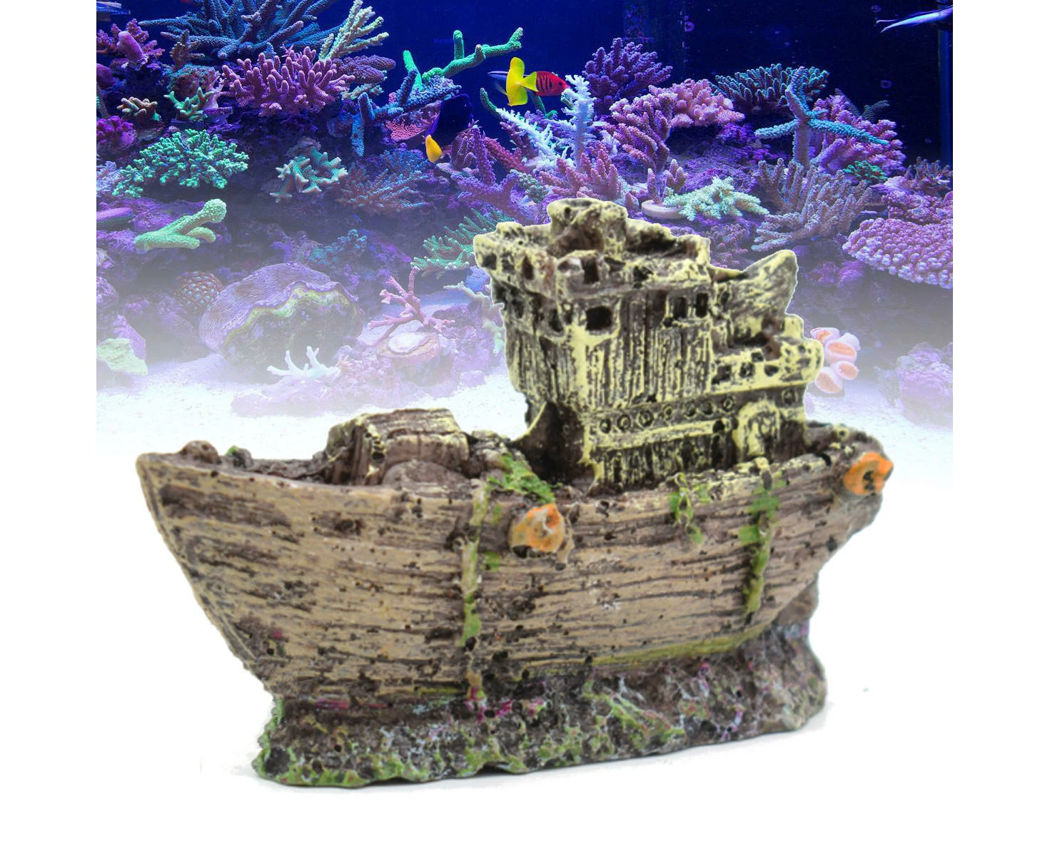 Aquarium Ornament Wreck Fish Tank Cave Sailing Boat Sunk Ship Destroyer Decorations