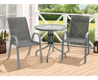 ALFORDSON 3PCS Outdoor Furniture Patio Table and Chairs Set Garden Round Grey