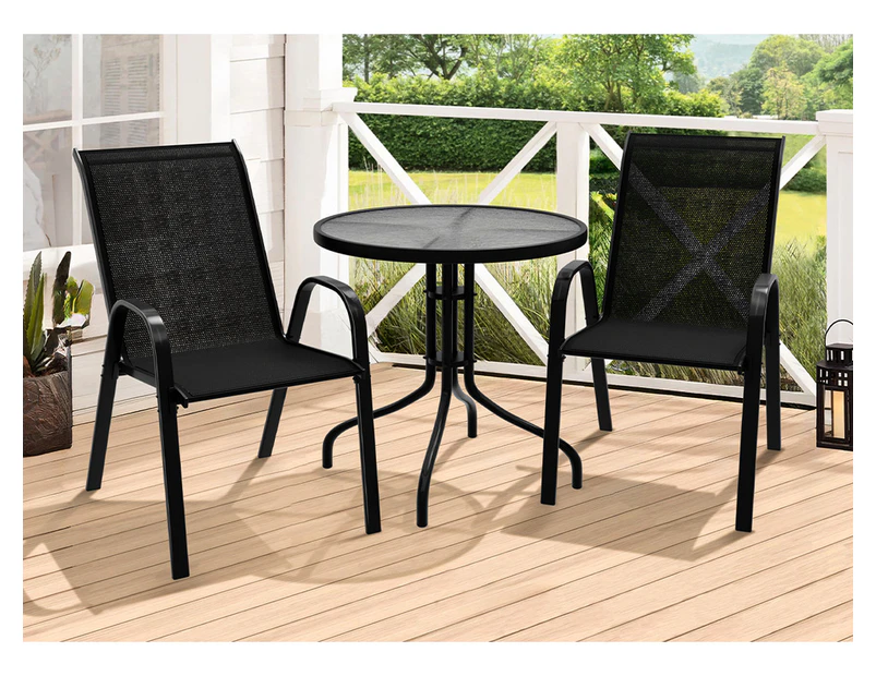 ALFORDSON 3PCS Outdoor Furniture Patio Table and Chairs Set Garden Round Black